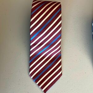 Ermenegildo Zegna 100% silk tie red, white and blue striped tie.